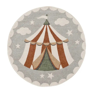 BEATS Alfombra redonda infantil circo gris, 120Ø cm