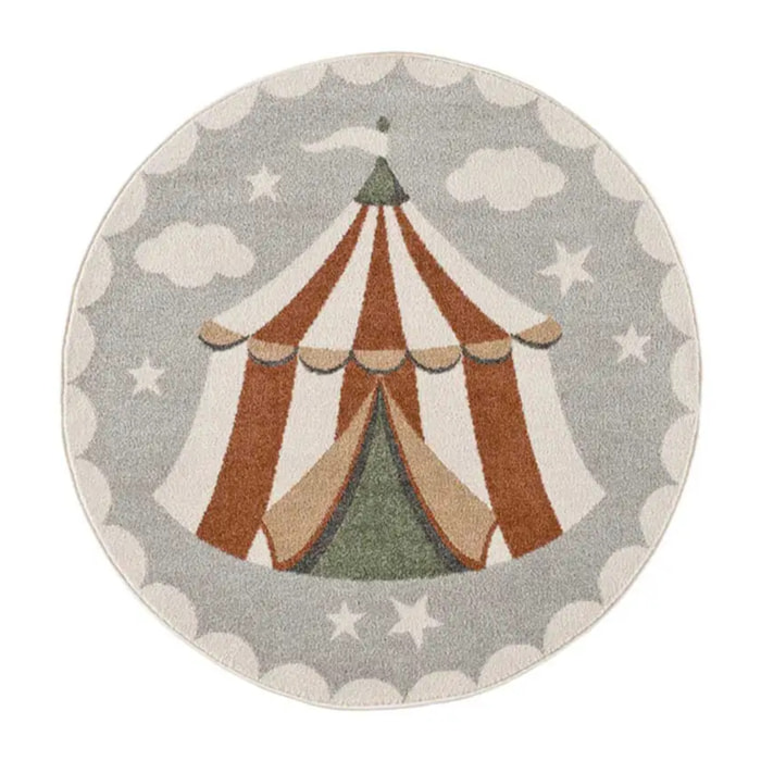 BEATS Alfombra redonda infantil circo gris, 120Ø cm