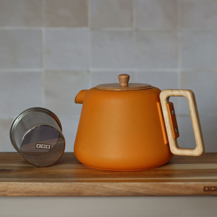 Théière en fonte jaune avec couvercle en bois 1L VIGGO