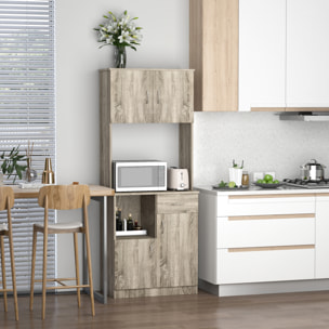 HOMCOM Armoire de cuisine multi-rangements 3 placards 2 niches tiroir panneaux particules classe E1 aspect chêne gris