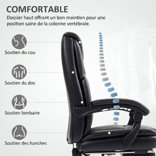 Fauteuil de bureau manager inclinable repose-pieds rétractable synthétique noir