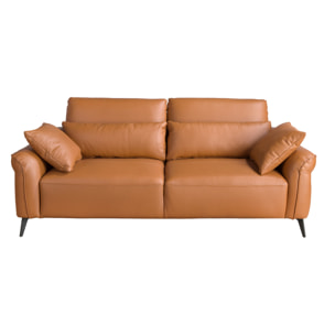 Sofá Angel Cerdá de 3 plazas tapizado en piel de origen vacuno en marrón patas de acero inoxidable en epoxi negro 209x107x105cm