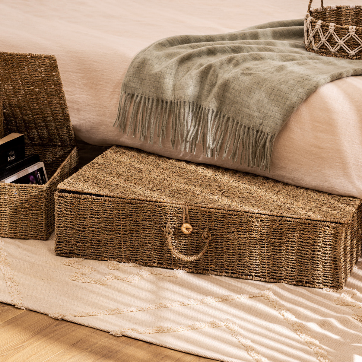 Set de 2 paniers "Cora" en paille & métal L60/80cm