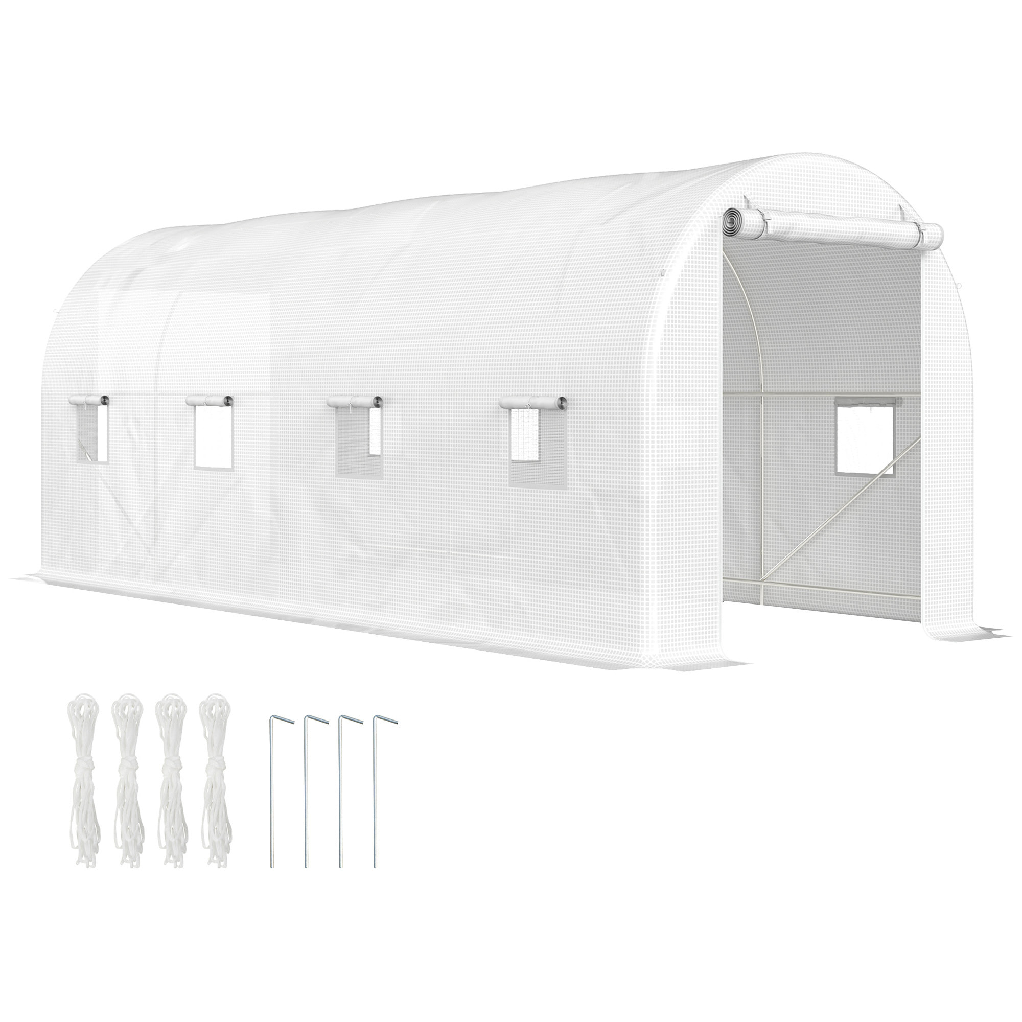 Invernadero de Túnel 500x200x205 cm Invernadero de Jardín con Puerta Enrollable y 8 Ventanas Cubierta PE 140 g/m² Marco de Metal para Cultivo Plantas Verduras Blanco