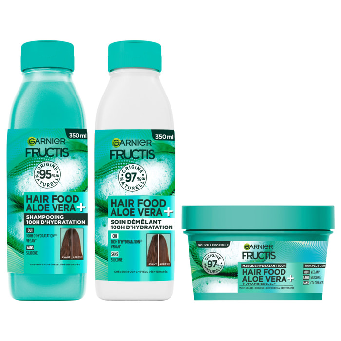 Garnier Fructis Hair Routine 3 produits Food Aloe Vera Shampooing 350ml Soin démêlant 350ml et Masque 320ml