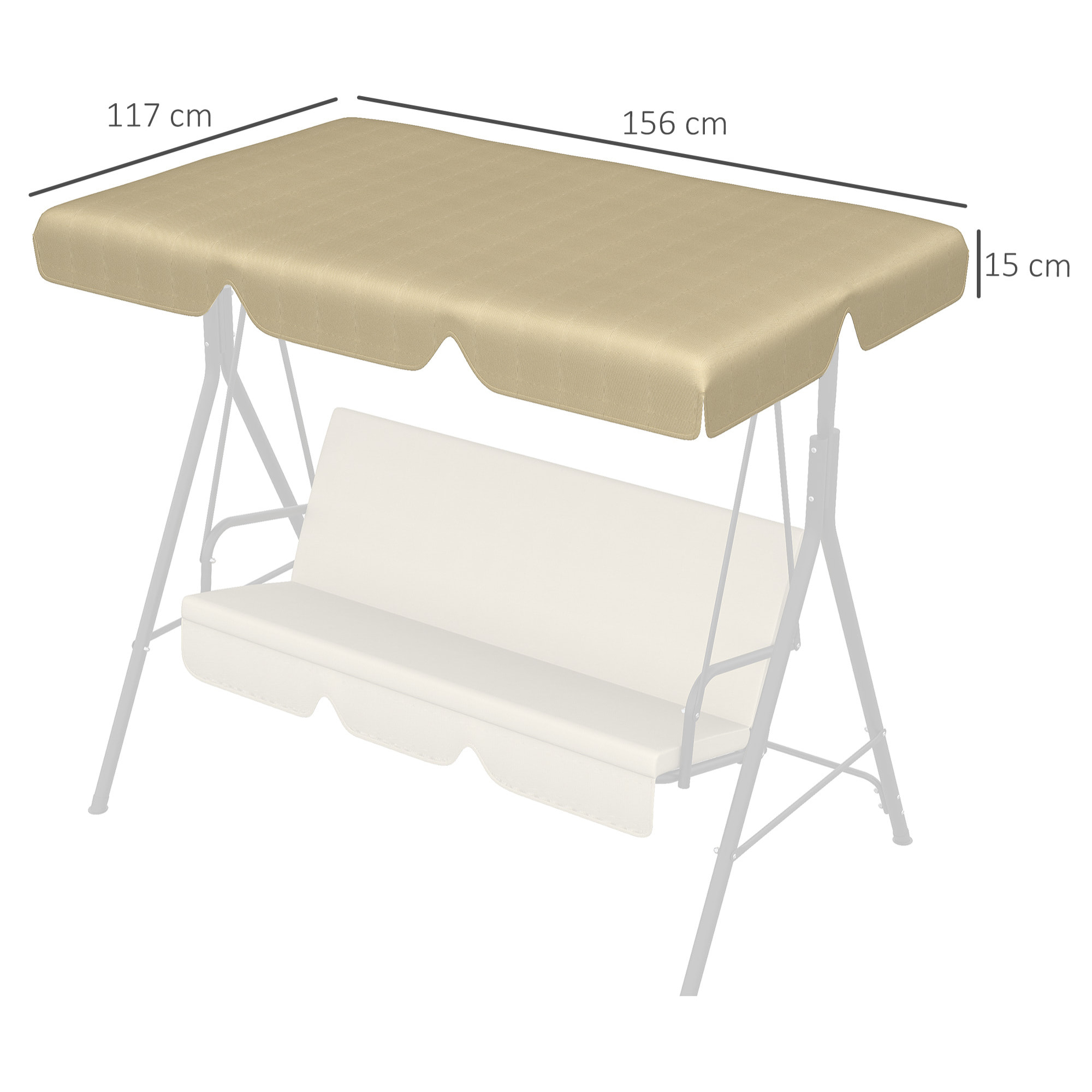 Toldo de Repuesto para Columpio de 3 Plazas Techo Universal para Balancín de Jardín Tela de Poliéster Protección Solar 156x117x15 cm Beige