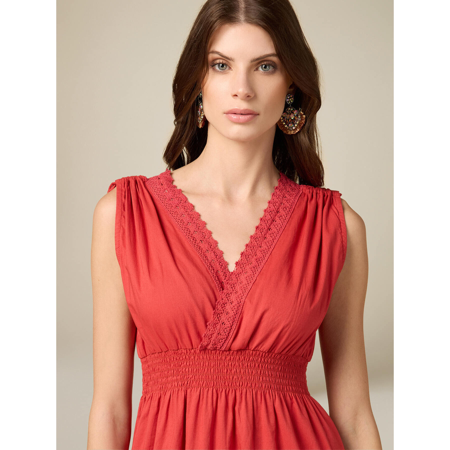 Oltre - Long dress with lace inserts - Rojo