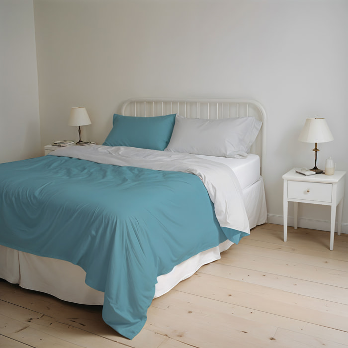 PARURE COPRIPIUMINO NATURAL COLOR, 100% Cotone, Made in Italy - OTTANIO/GRIGIO CHIARO