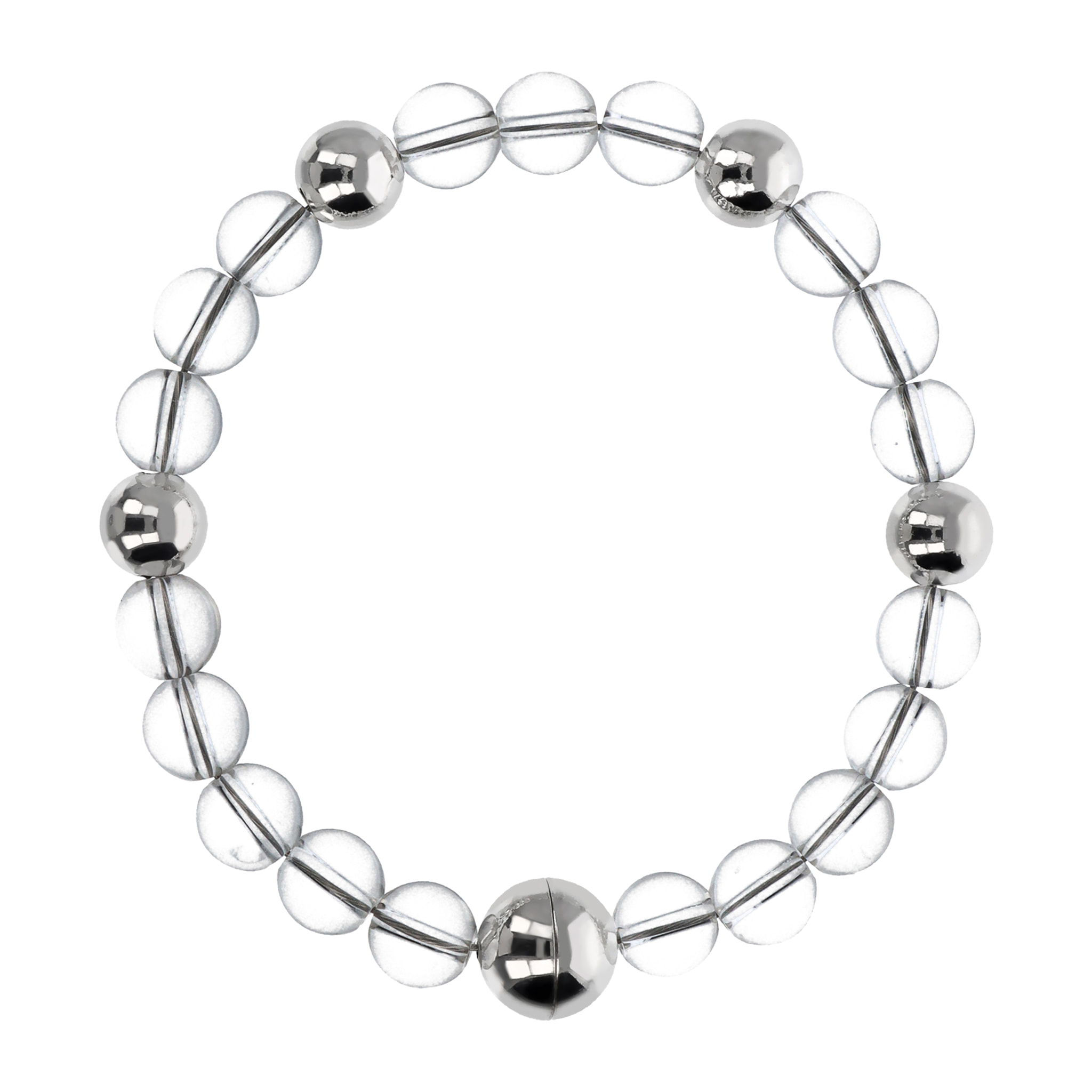 Bracciale di Sfere Argentate e in Pietra Naturale Quarzo Cristallo in Argento 925 placcato Rodio