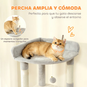 Árbol Rascador para Gatos Grande, Árbol para Gatos, Altura 170 cm, Torre de Escalada con 7 Postes, 1 Túnel, 3 Plataformas, 2 Cuevas, 1 Hamaca, 1 Percha, 1 Rampa, Pompones, Gris Claro