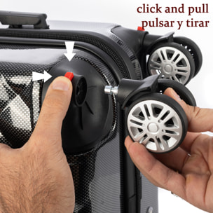 DAM Maleta de cabina Trolley en material ligero de ABS de alta resistencia. Cerradura numérica y 4 ruedas dobles extraíbles y giratorias 360°. 37x24x56 Cm. Color: Azul