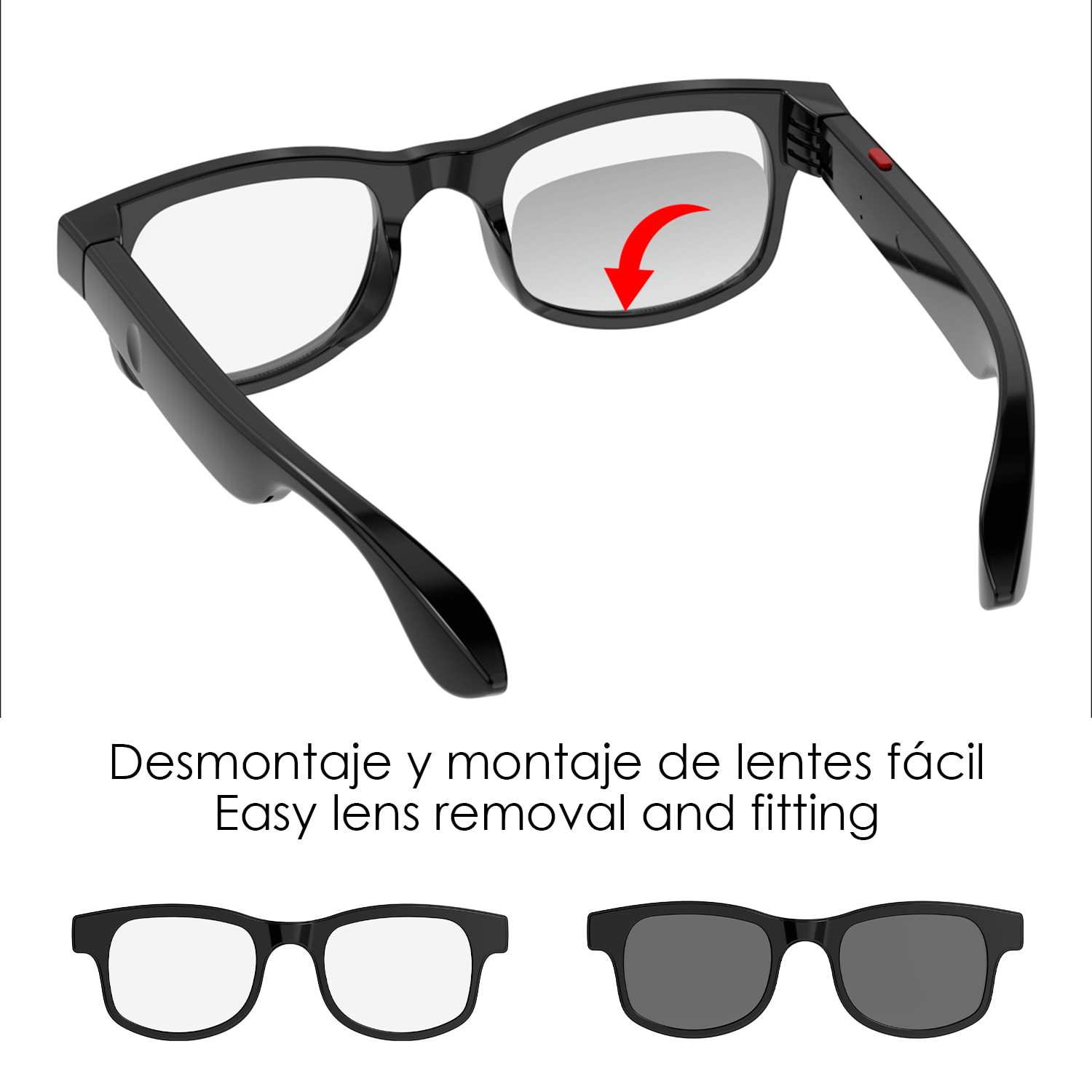 Occhiali smart AIMB-V3, chiamata bluetooth, assistente vocale, controllo remoto della fotocamera, occhiali da sole e lenti anti luce blu.