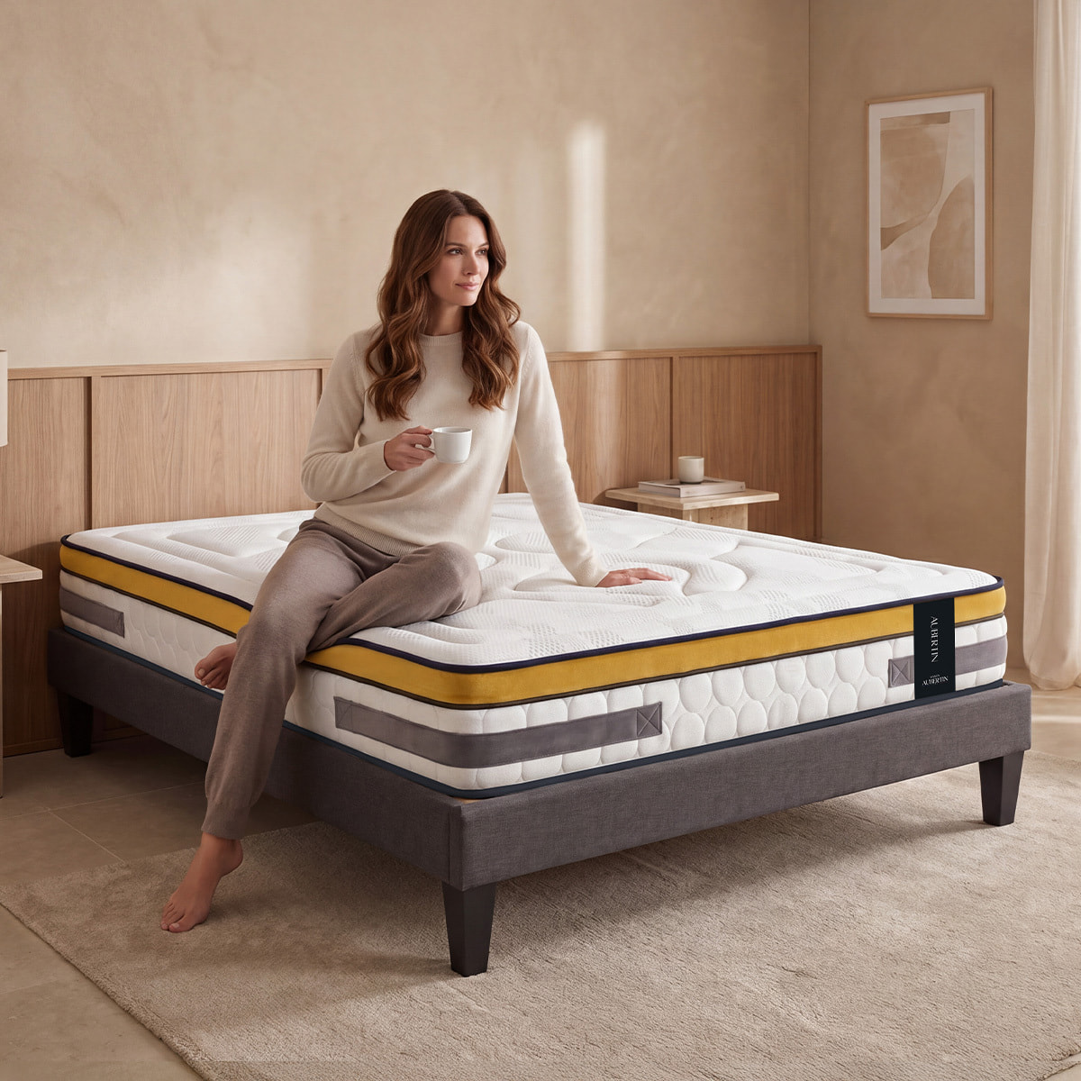 Matelas Hybride Aubertin, Ressorts Ensachés & Mousse Hyper Soft, 24 cm, Accueil Tonique, Soutien Ferme, Garanti 10 ans