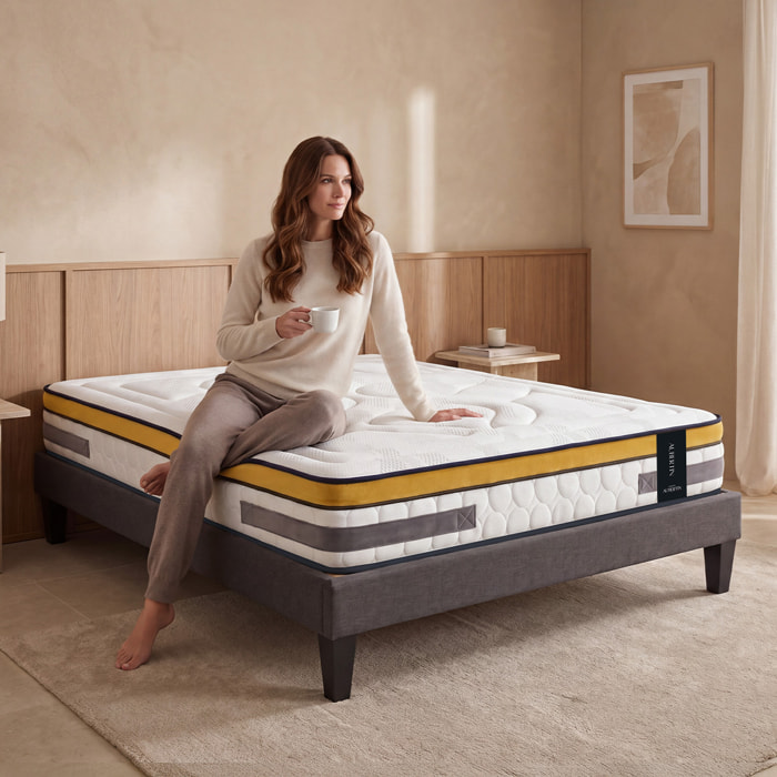 Matelas Hybride Aubertin, Ressorts Ensachés & Mousse Hyper Soft, 24 cm, Accueil Tonique, Soutien Ferme, Garanti 10 ans