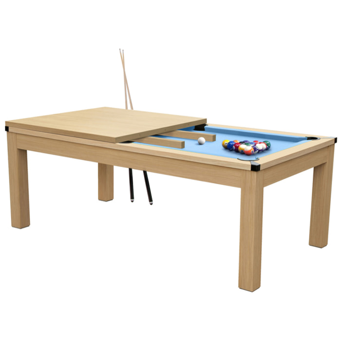 Table de billard convertible bois clair tapis bleu clair - Eddie