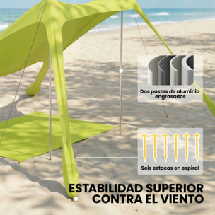 Carpa Playa Plegable 208x200 cm, Toldo Playa Portátil para 2-4 Personas con Esterilla, UPF50+, Postes de Aluminio, Pala, Estacas y Bolsa de Transporte Impermeable, para Camping, Pesca, Verde