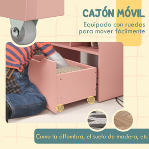 Estantería Infantil de Madera con 3 Compartimentos 2 Cubos y Cajón Móvil con 4 Ruedas Librería Infantil para Habitación de Niños Sala de Juegos 60x29,9x90 cm Rosa