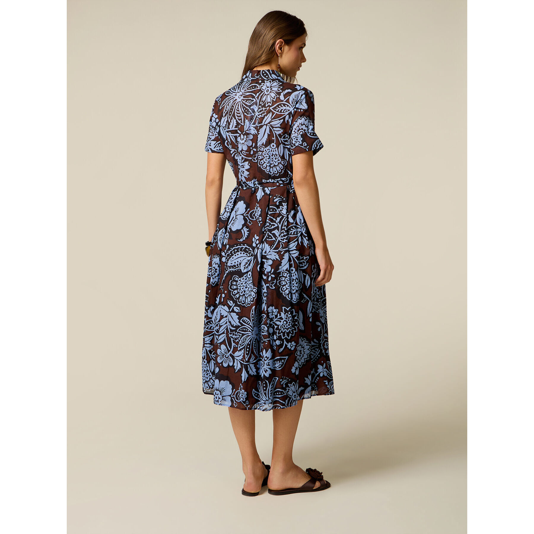 Oltre - Vestito chemisier in cotone fantasia - Marrone