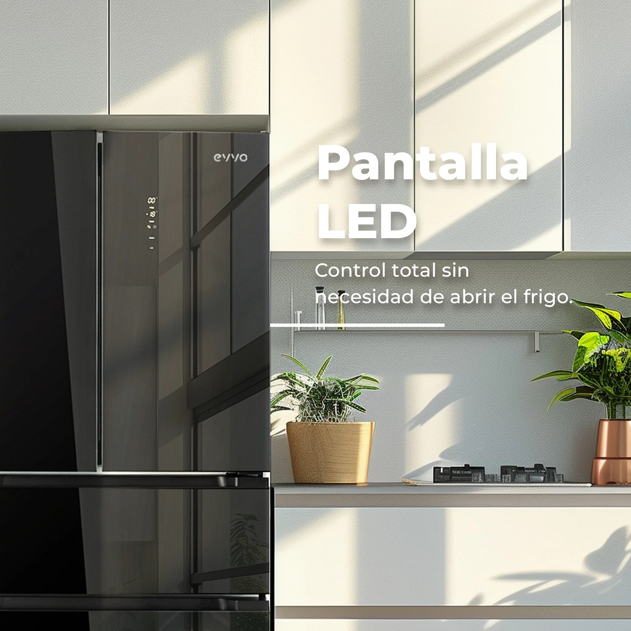 EVVO Frigorífico francés F80B Glass, Inverter, Puerta de cristal, Total No Frost, 327l + 183l