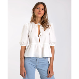 Blusa de mujer con lazos en escote