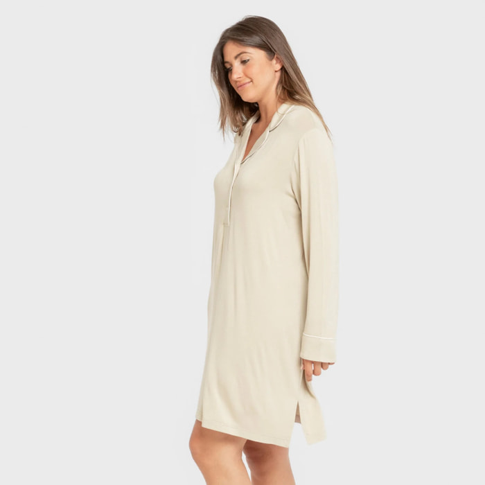 Camicia da notte in maglia di viscosa beige per donna