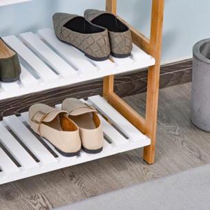 Etagère à chaussures, étagère de rangement, meuble chaussures 3 niveaux bambou MDF blanc