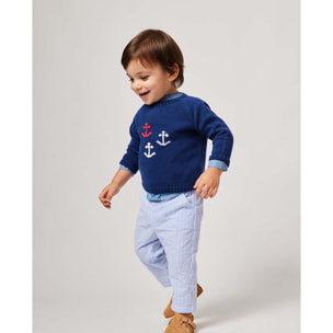 PANTALON LARGO RAYAS AZUL Y BLANCA