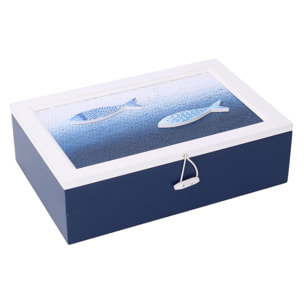 Scatola in legno mare blu e bianco rettangolare cm24x16h7