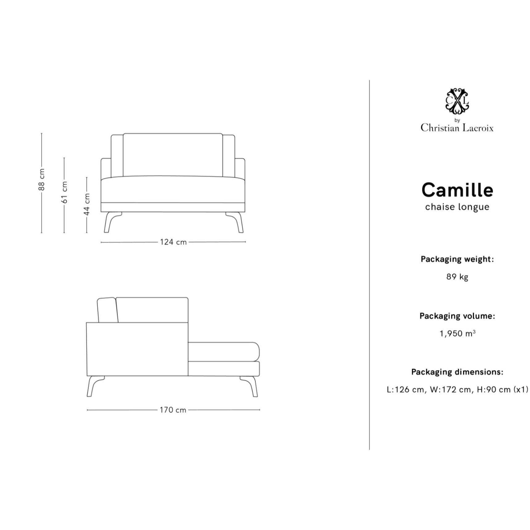 Méridienne "Camille" en cuir véritable marron