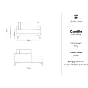 Méridienne "Camille" en cuir véritable marron