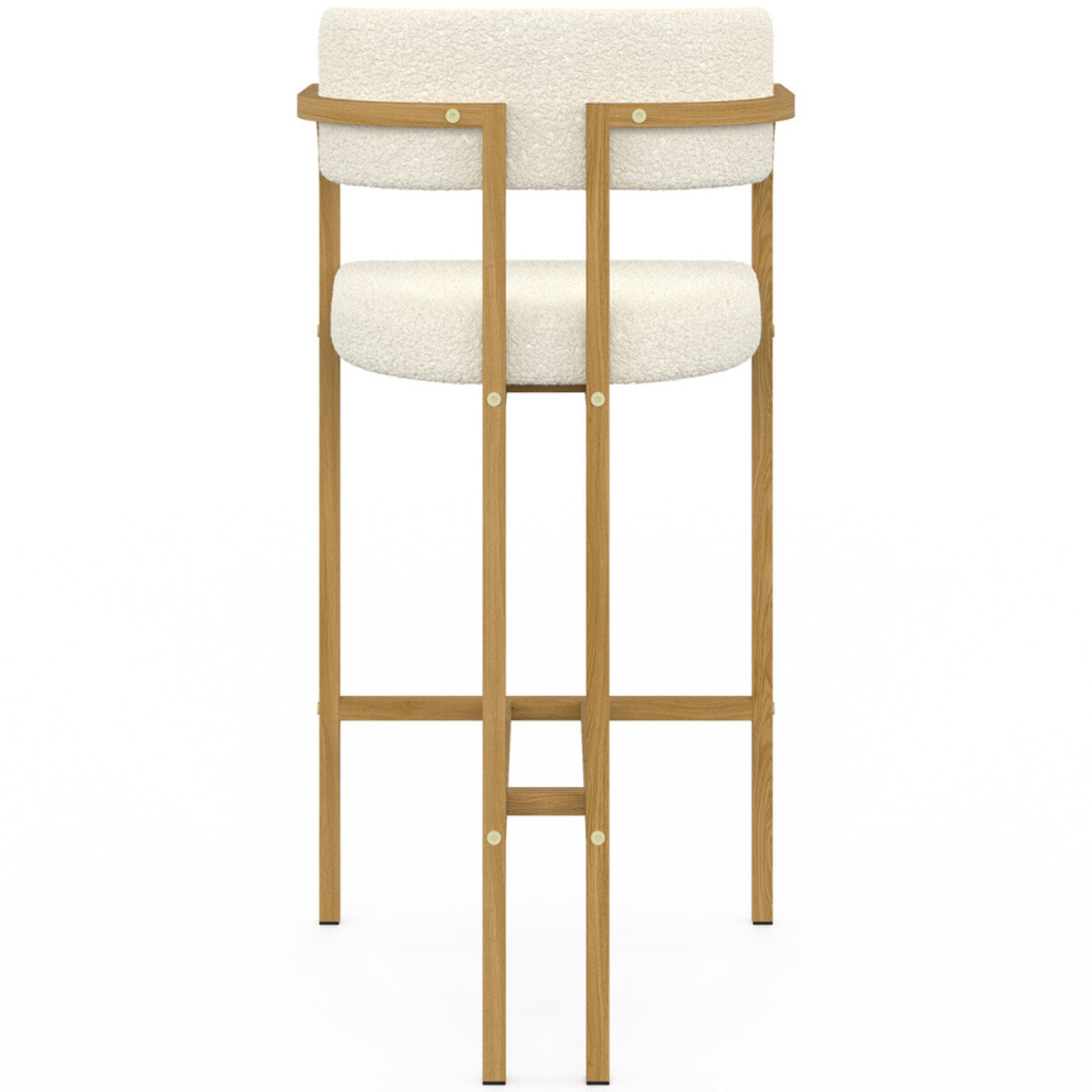 Tabourets de bar Elsa bouclette blanche pieds effet bois - lot de 4