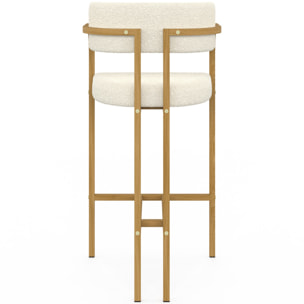 Tabourets de bar Elsa bouclette blanche pieds effet bois - lot de 4