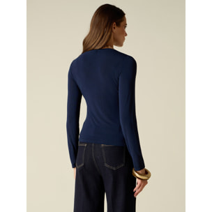 Oltre - T-shirt scollo a V misto cashmere - Blu