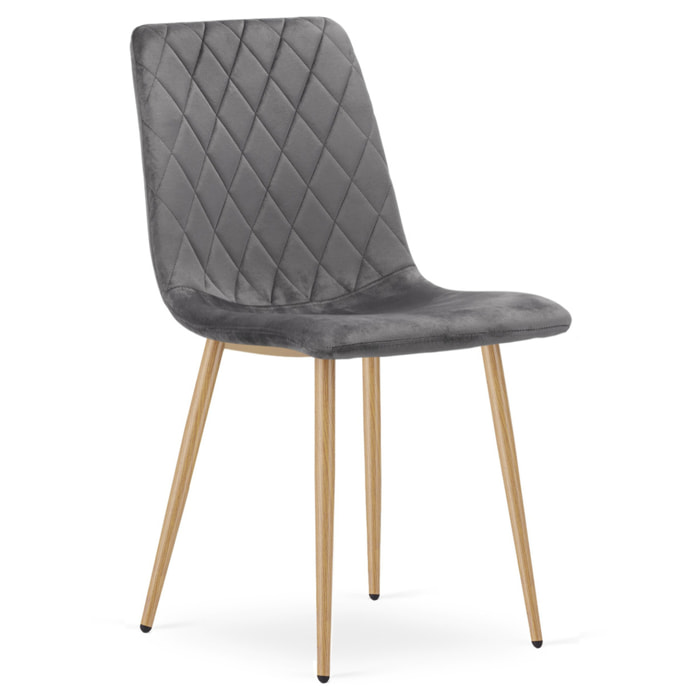 Sedia Turin in velluto grigio scuro con gambe effetto legno