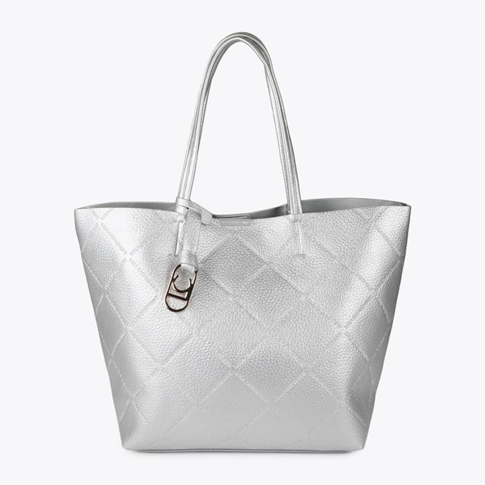 Shopper effetto pelle monogramma con logo ovale pendente