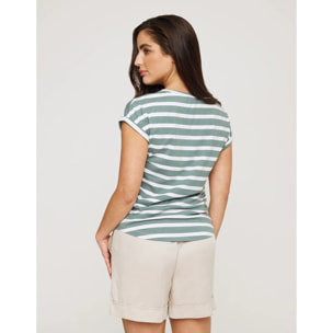 Camiseta Manga Corta de Rayas Verde - Madonna