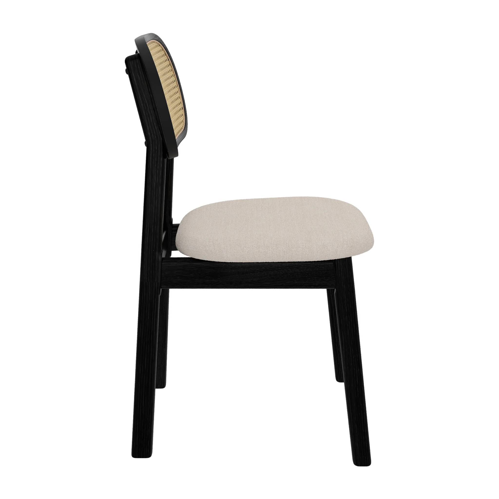 Lot de 2 chaises en bois noir, tissu beige et rotin synthétique - Maria