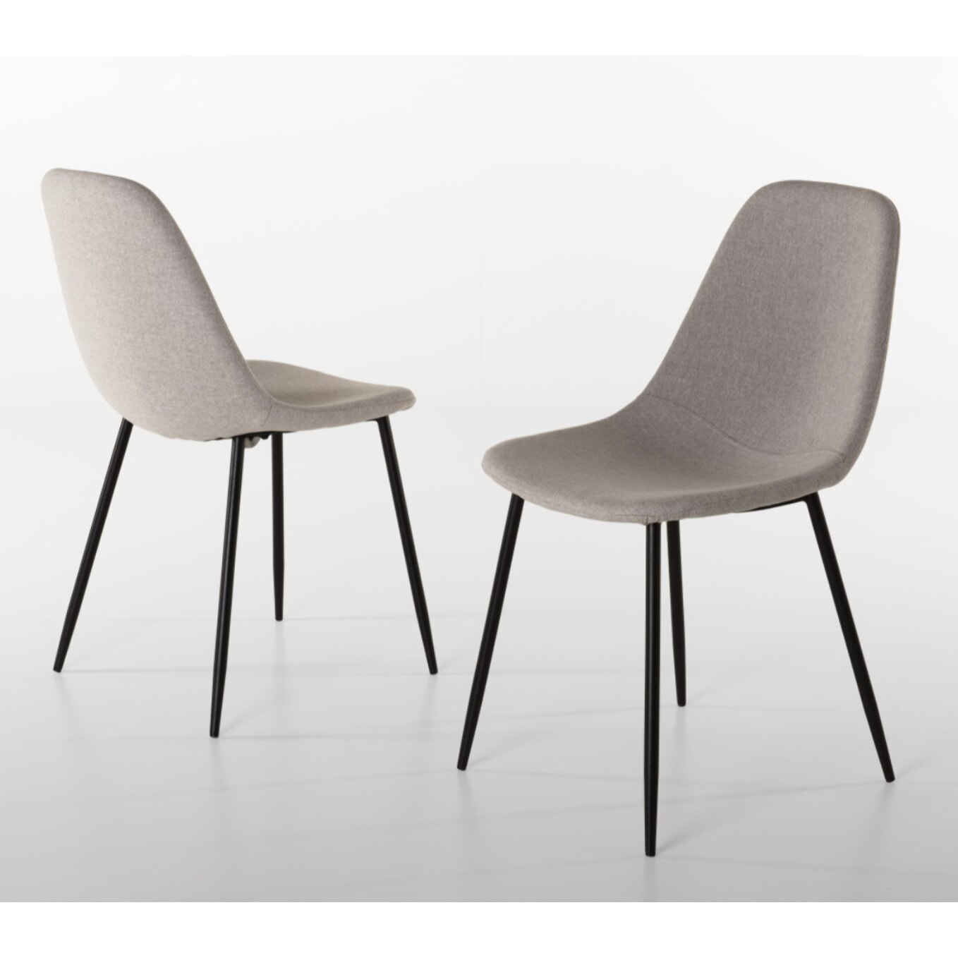 TOM - Lot de 2 chaises tissu blanc écru pieds métal noir
