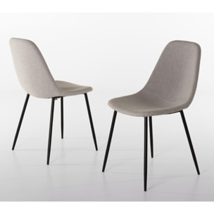 TOM - Lot de 2 chaises tissu blanc écru pieds métal noir