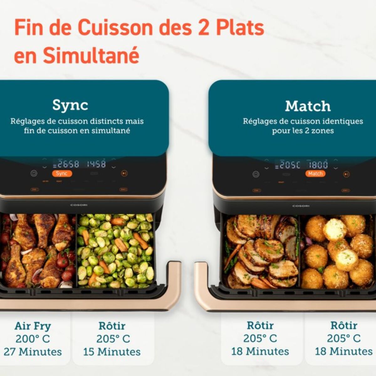 Friteuse sans huile COSORI Twinfry Pro Ceramic KAAPAFCSSEU0204A, 10 L, 4 résistances, panier céramique