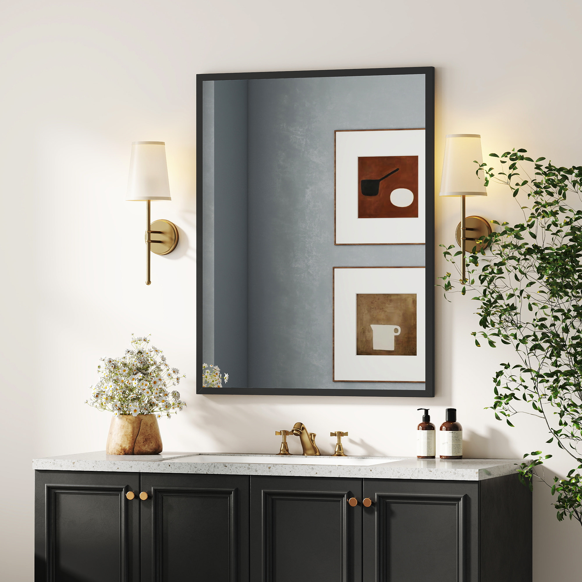 Miroir mural rectangulaire dim. 70L x 90H cm cadre MDF noir