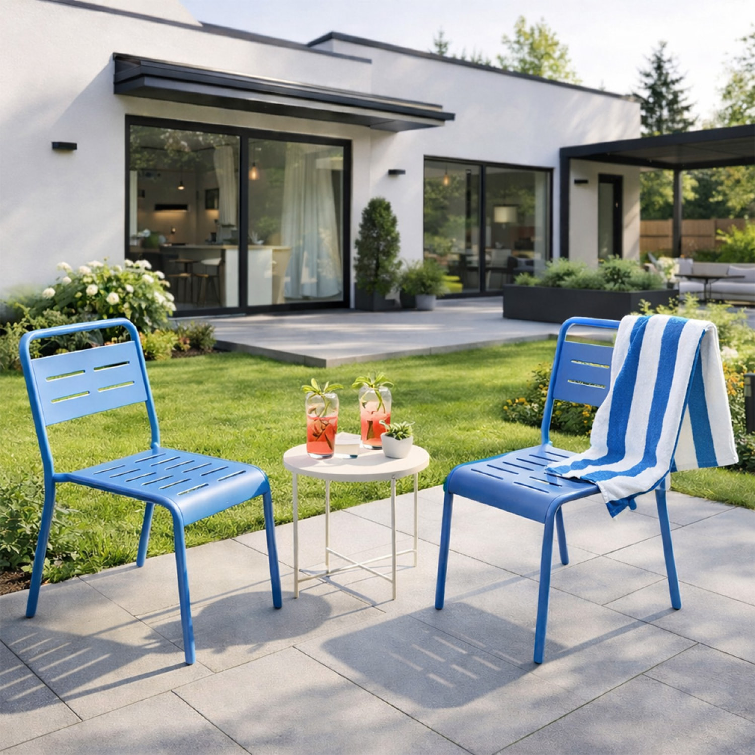 EVORA Ensemble de 2 chaises de jardin empilables bleues