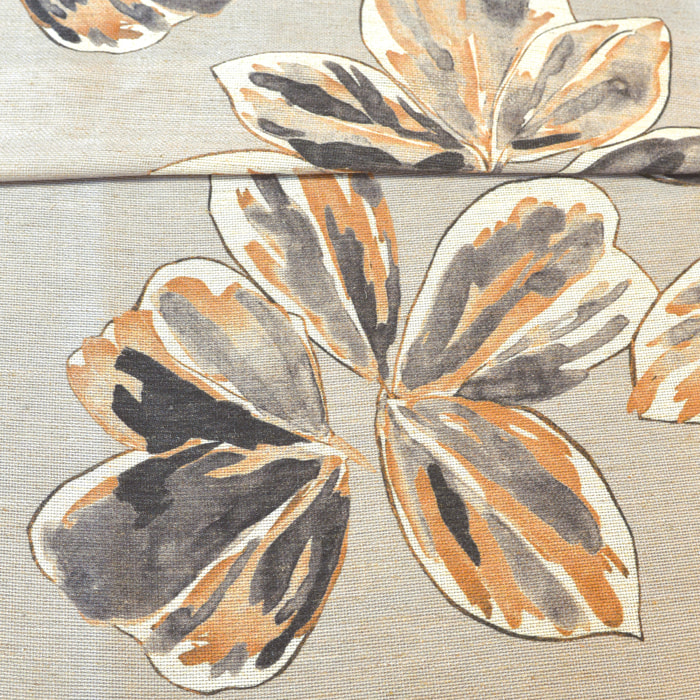 Rideau poly-lin imprimé fleur aquarelle - Jaune Ocre