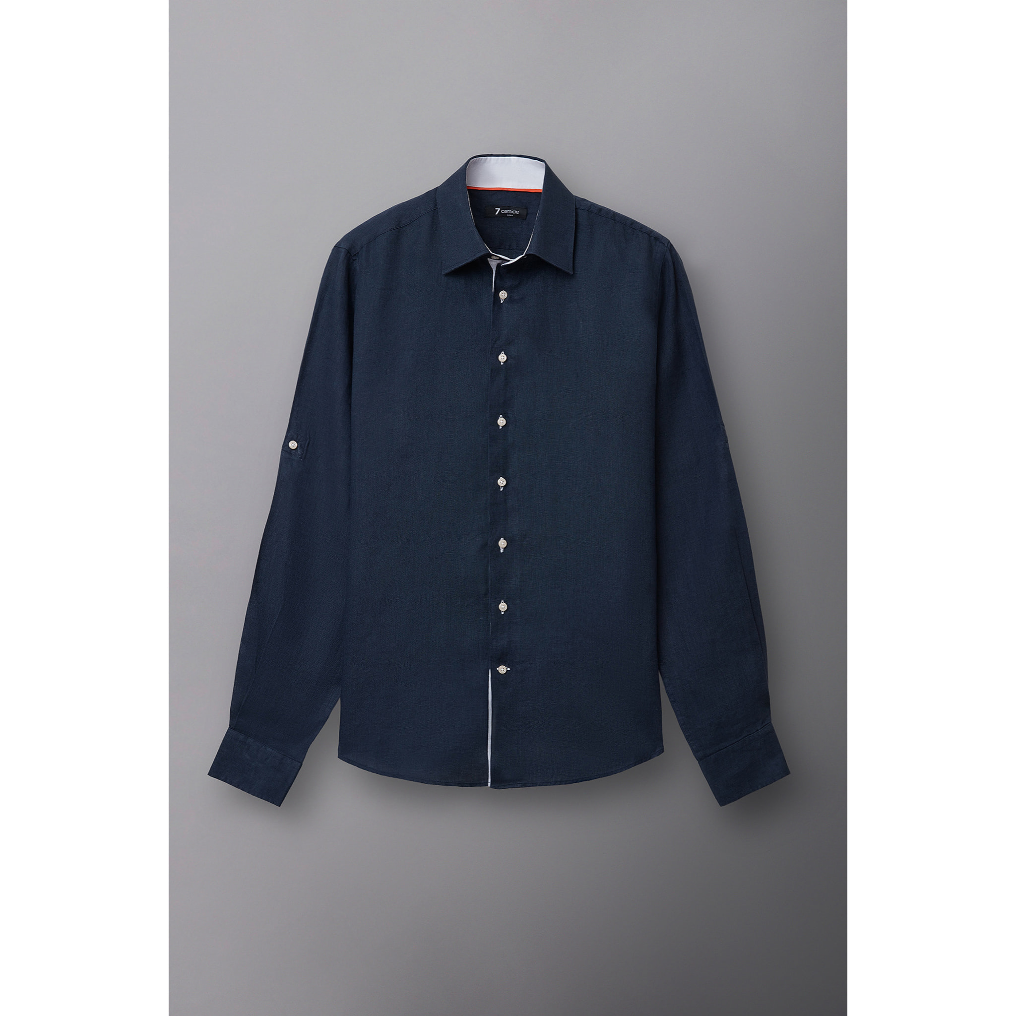 Camicia Uomo 1 Bottone Italiano Lino Unito Blu