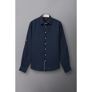 Camicia Uomo 1 Bottone Italiano Lino Unito Blu