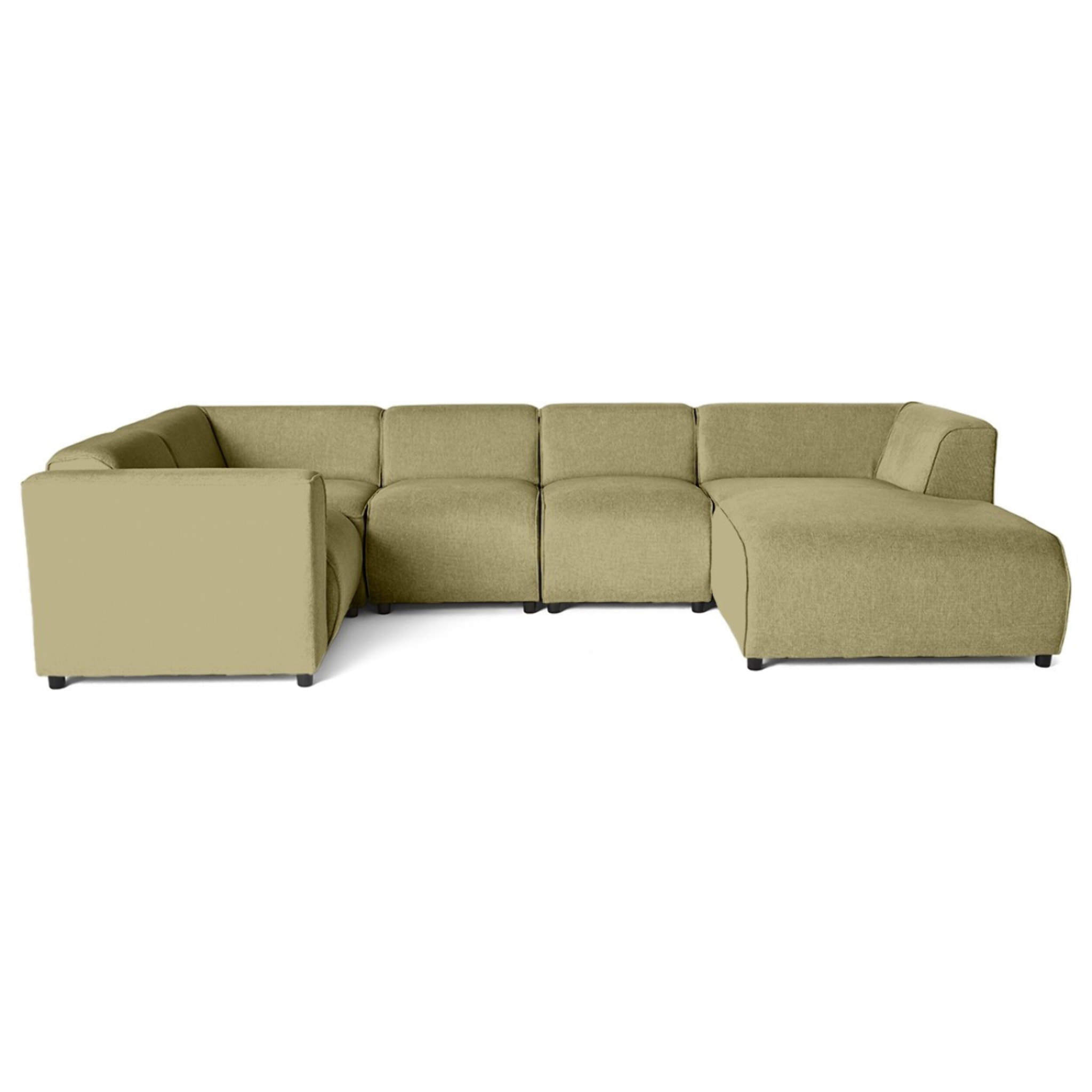 Suaro - Canapé modulable panoramique d'angle gauche 7 places en tissu texturé - Vert sauge