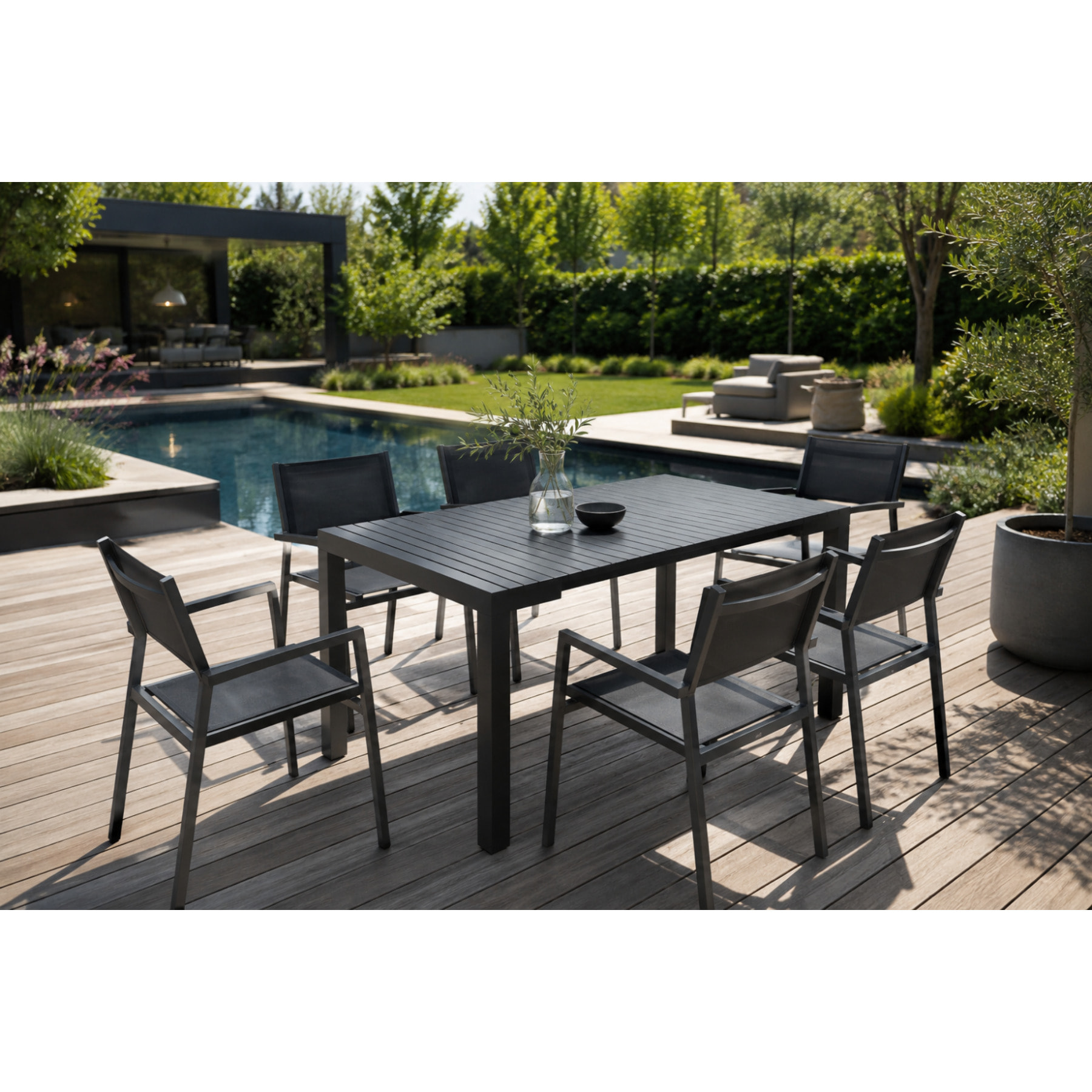 Console extensible et 6 chaises en aluminium LACOS