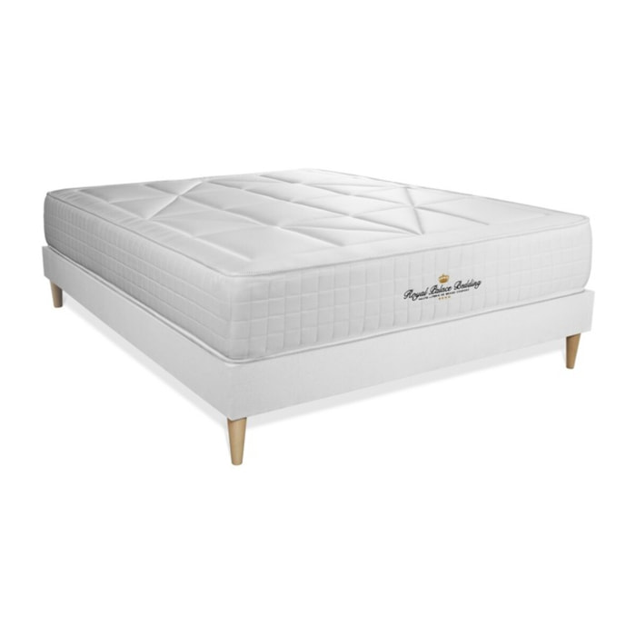 Ensemble matelas ressorts ensachés + mémoire de forme maxi épaisseur Windsor sommier KIT blanc