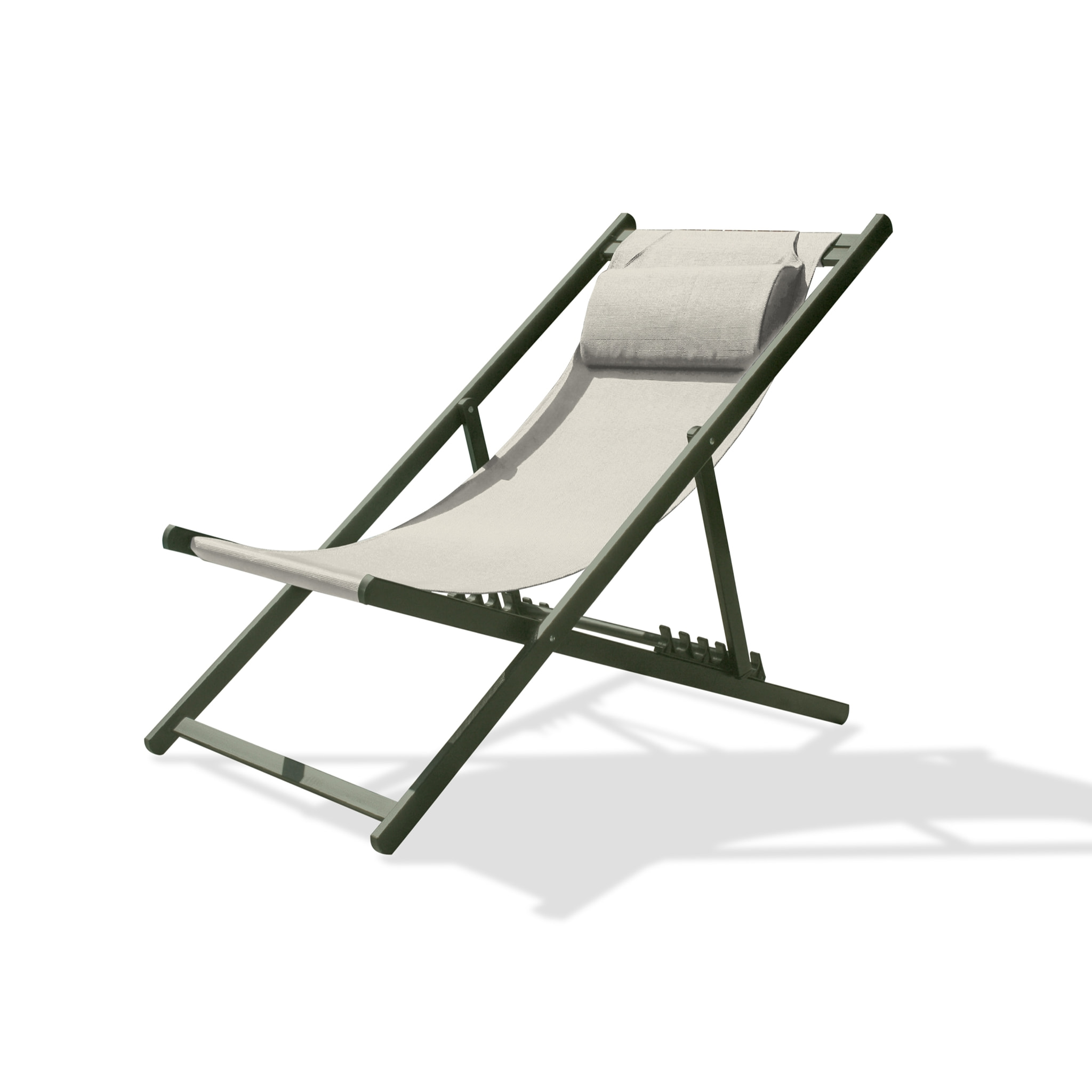 JULIA - Chilienne de jardin en toile plastifiée grise et aluminium kaki
