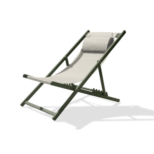 JULIA - Chilienne de jardin en toile plastifiée grise et aluminium kaki